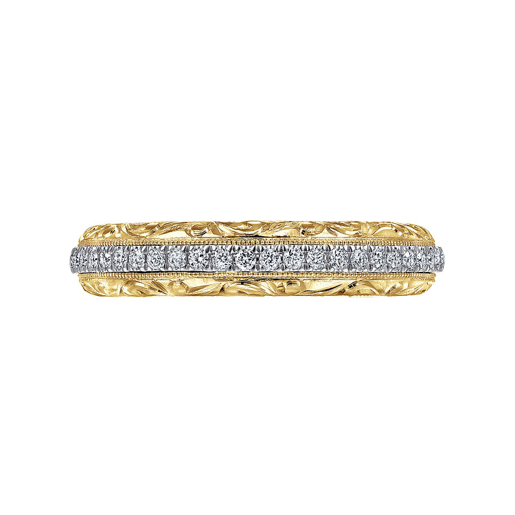 14K White-Yellow Gold Diamond Anniversary Band with Engraved Frame