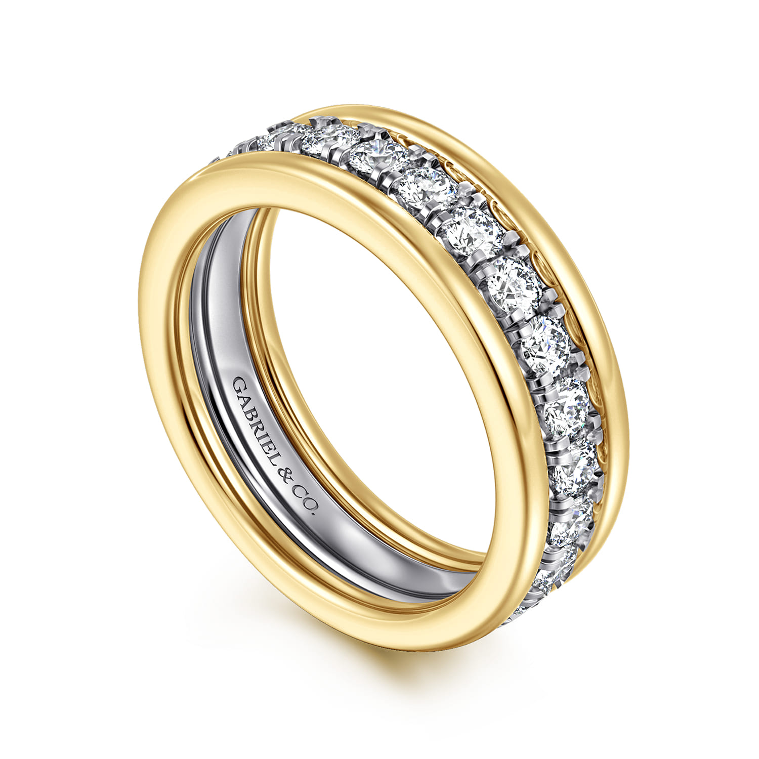 Fancy Wedding Ring in 14k Yellow/white Gold with Round Natural Diamond at Gabriel & Co. - Shot 3