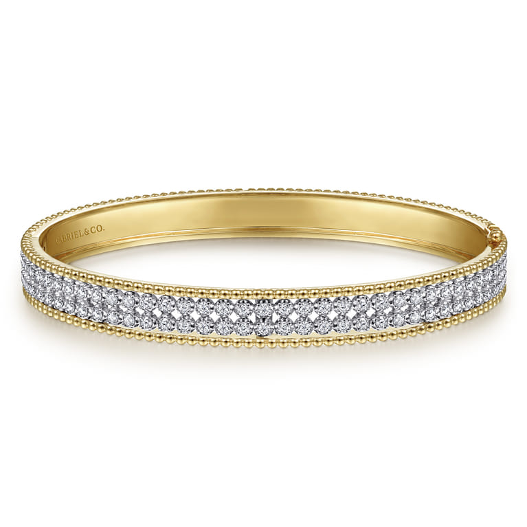14K White-Yellow Gold Diamond Bangle - 1 ct - Shot 1