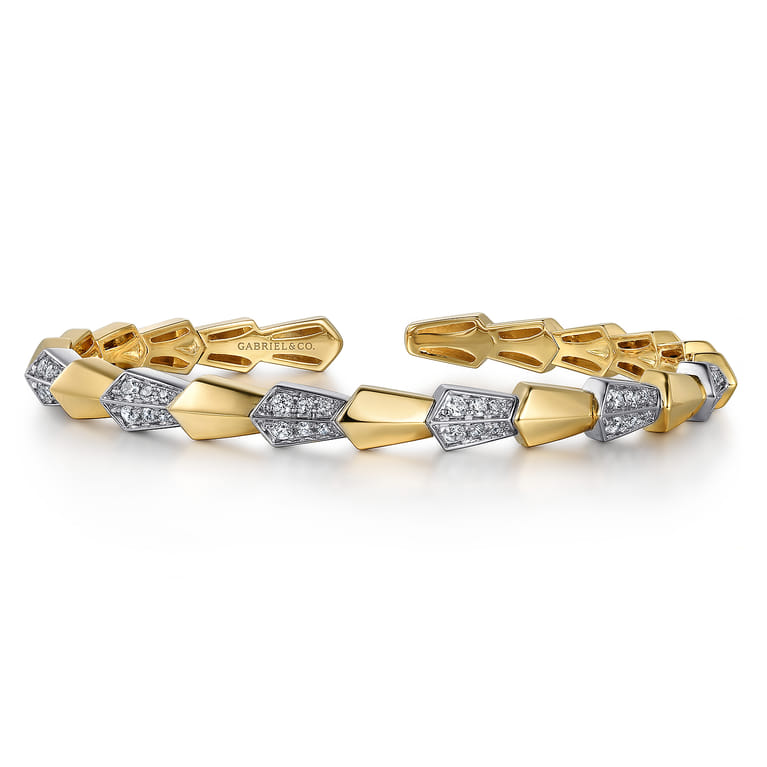 14K White  Yellow Gold Diamond Bangle - 0.57 ct - Shot 1