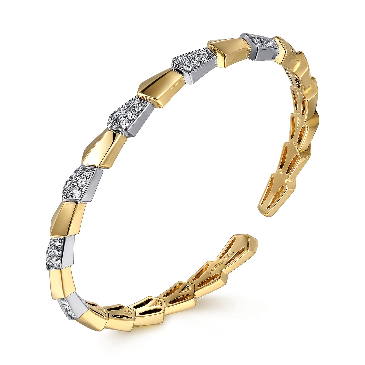 14K White  Yellow Gold Diamond Bangle - 0.57 ct - Shot 2