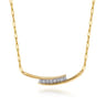 14K White  Yellow Gold Diamond Bar Necklace With Hollow Paperclip Chain - 0.35 ct