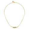 14K White  Yellow Gold Diamond Bar Necklace With Hollow Paperclip Chain - 0.35 ct