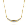 14K White  Yellow Gold Diamond Bar Necklace With Hollow Paperclip Chain - 0.3 ct