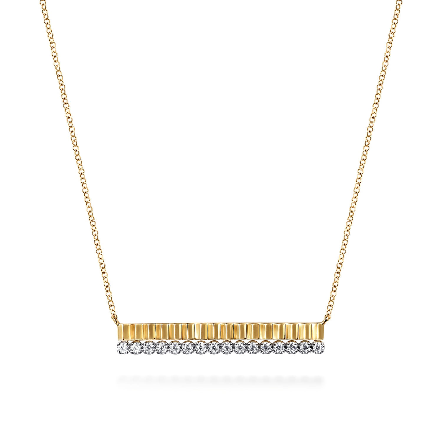 14K White Yellow Gold Diamond Bar Necklace with Diamond Cut Texture - 0.35 ct - Shot 1