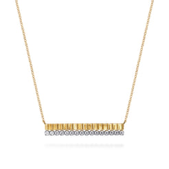 14K White Yellow Gold Diamond Bar Necklace with Diamond Cut Texture