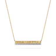 14K White Yellow Gold Diamond Bar Necklace with Diamond Cut Texture