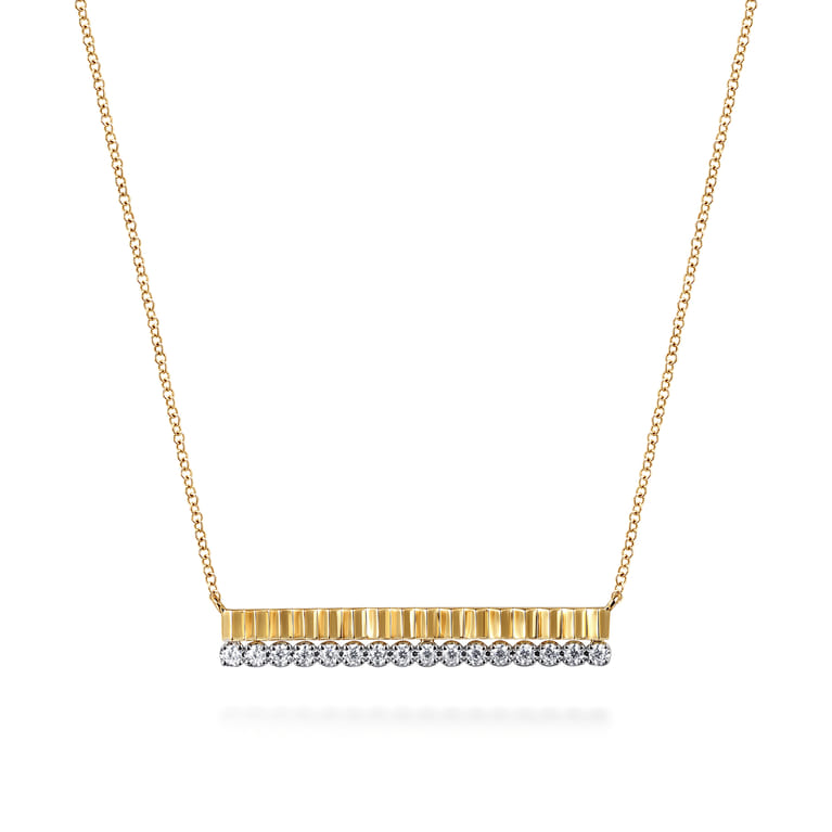 14K White Yellow Gold Diamond Bar Necklace with Diamond Cut Texture - 0.35 ct - Shot 1