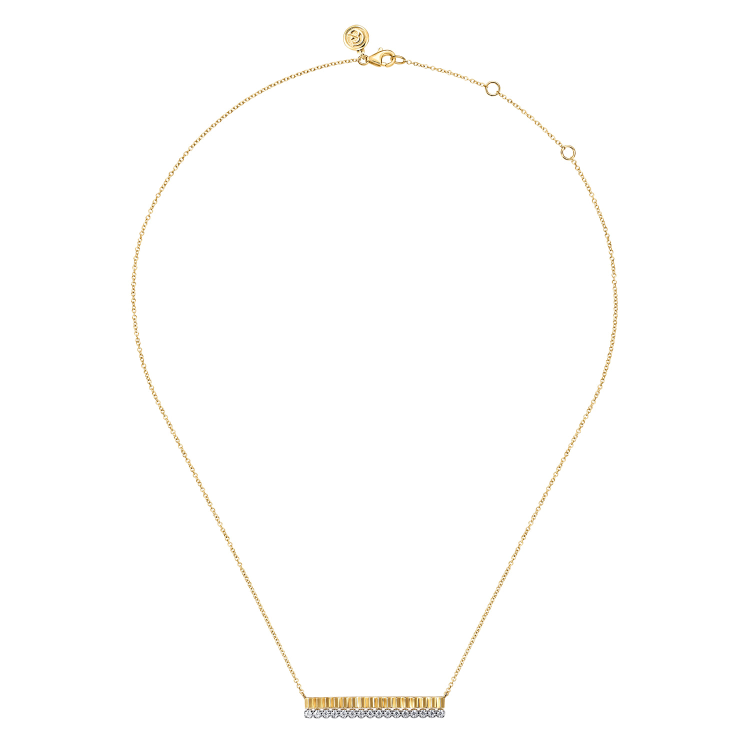 14K White Yellow Gold Diamond Bar Necklace with Diamond Cut Texture - 0.35 ct - Shot 2
