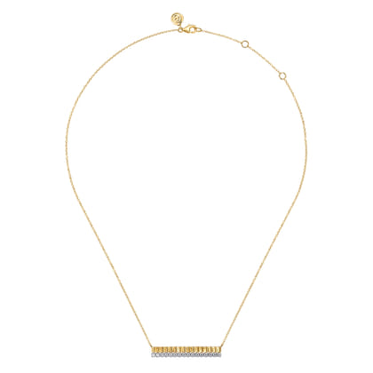 14K White Yellow Gold Diamond Bar Necklace with Diamond Cut Texture