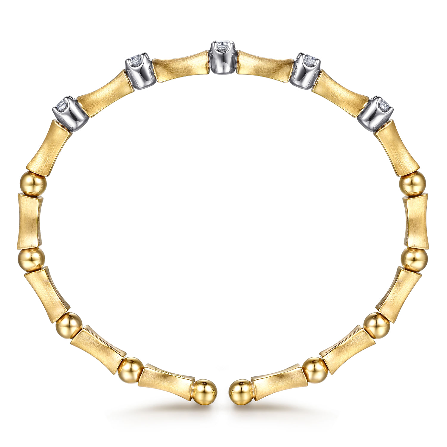 14K White  Yellow Gold Diamond Brush Finish Bamboo Bangle Bracelet - 0.5 ct - Shot 3