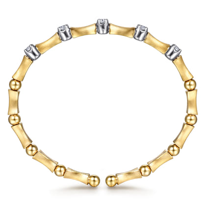 14K White  Yellow Gold Diamond Brush Finish Bamboo Bangle Bracelet