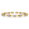 14K White  Yellow Gold Diamond Brush Finish Bamboo Bangle Bracelet - 0.5 ct