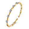 14K White  Yellow Gold Diamond Brush Finish Bamboo Bangle Bracelet - 0.5 ct