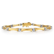14K White  Yellow Gold Diamond Brush Finish Bamboo Tennis Bracelet