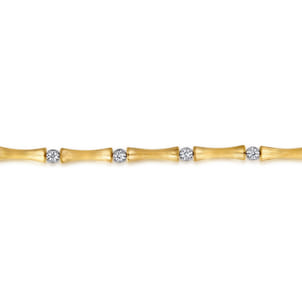 14K White  Yellow Gold Diamond Brush Finish Bamboo Tennis Bracelet