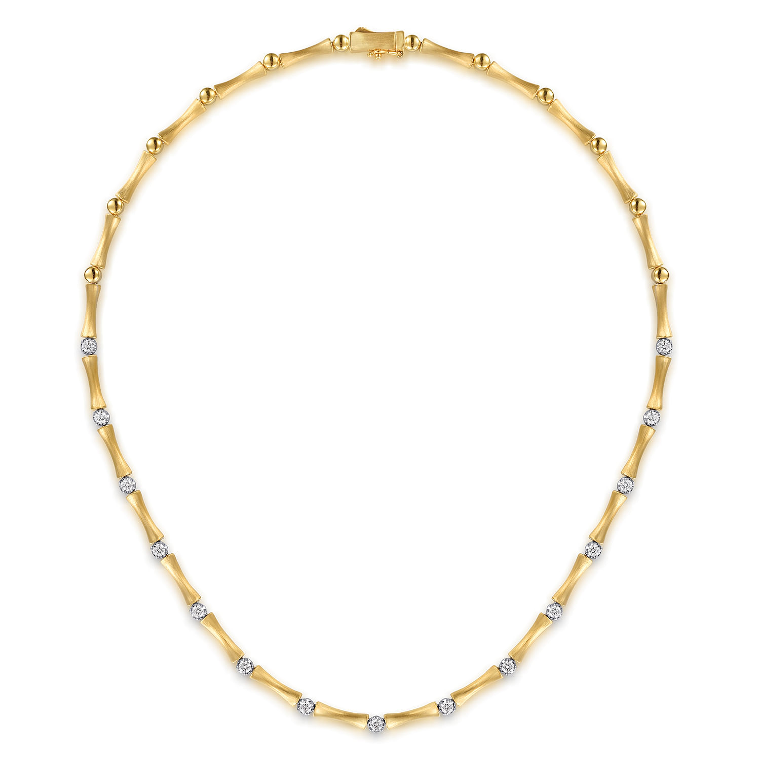 14K White Yellow Gold Diamond Brush Finish Bamboo Tennis