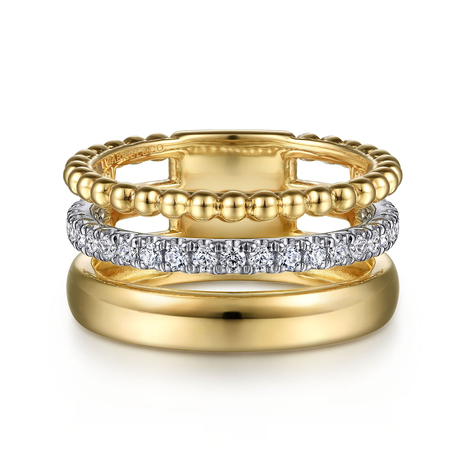 14K White-Yellow Gold Diamond Bujukan Easy Stackable Ring