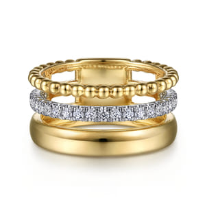 14K White-Yellow Gold Diamond Bujukan Easy Stackable Ring