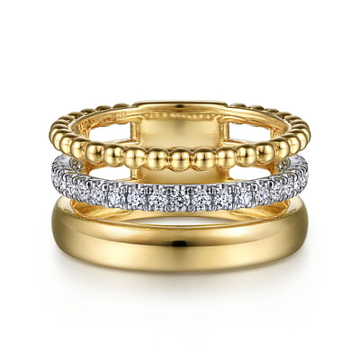 14K White-Yellow Gold Diamond Bujukan Easy Stackable Ring