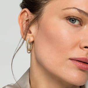 14K White-Yellow Gold Diamond Bujukan Intricate Hoop Earrings