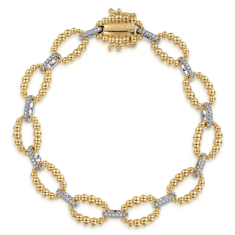 14K White-Yellow Gold Diamond Bujukan Link Tennis Bracelet - 0.31 ct - Shot 1
