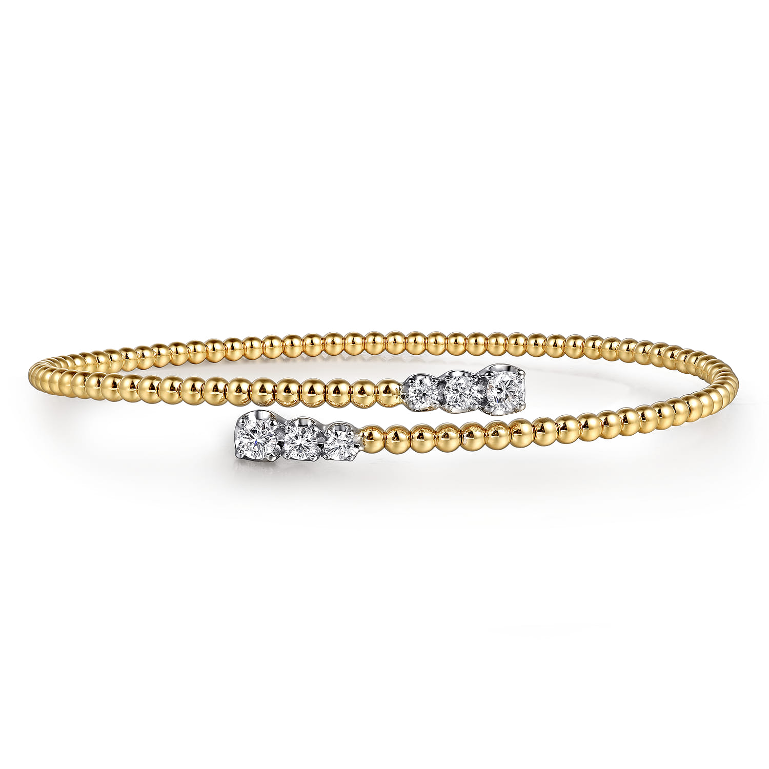 14K White  Yellow Gold Diamond Bypass Bangle Bracelet-Bujukan - 0.4 ct - Shot 1