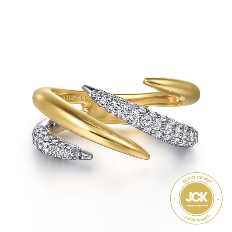 14K White Yellow Gold Diamond Bypass Ring - 0.55 ct - Shot 1