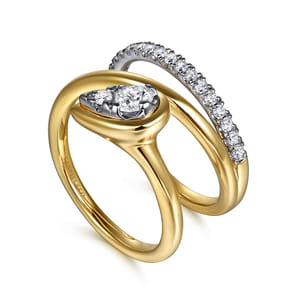 14K White  Yellow Gold Diamond Bypass Ring