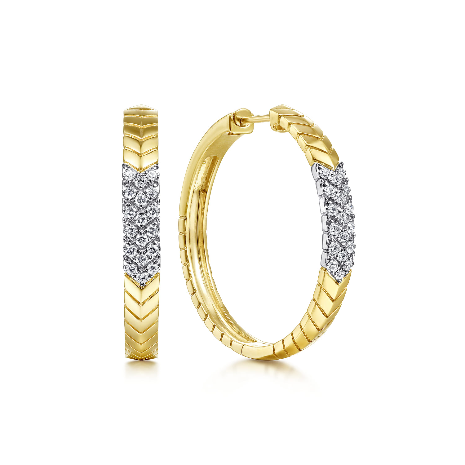 14K White-Yellow Gold Diamond Chevron Earrings - 0.4 ct - Shot 1
