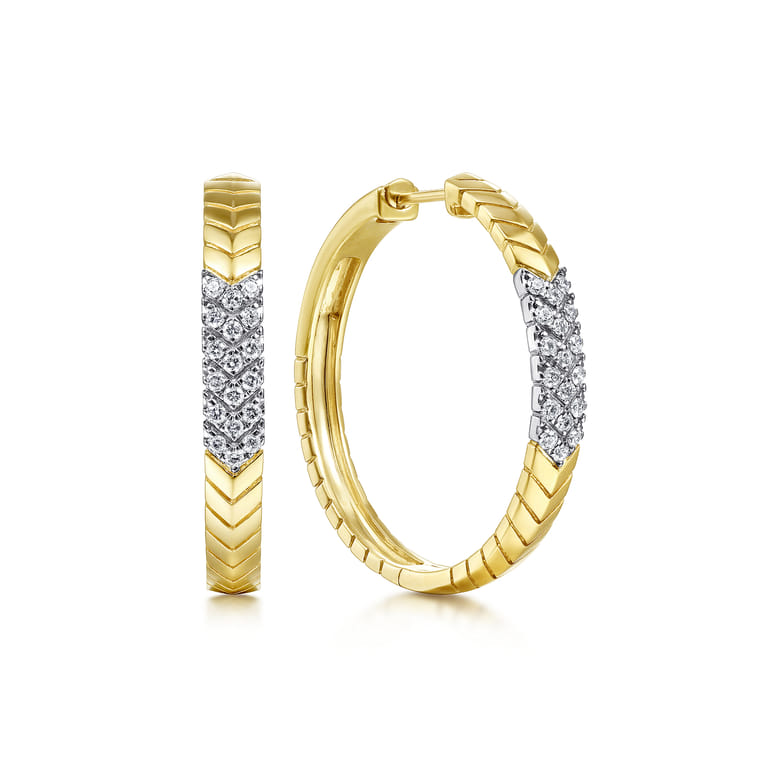 14K White-Yellow Gold Diamond Chevron Earrings - 0.4 ct - Shot 1