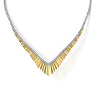 14K White  Yellow Gold Diamond Chevron Necklace