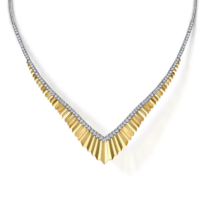 14K White  Yellow Gold Diamond Chevron Necklace