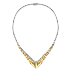 14K White  Yellow Gold Diamond Chevron Necklace
