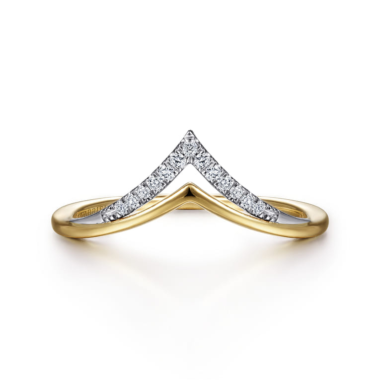 14K White  Yellow Gold Diamond Chevron Ring - 0.09 ct - Shot 1