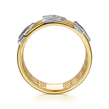 14K White Yellow Gold Diamond Chevron Wide Band Ring