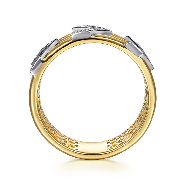 14K White Yellow Gold Diamond Chevron Wide Band Ring - 0.17 ct - Shot 2