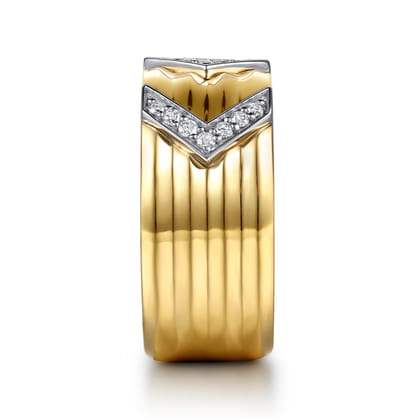 14K White Yellow Gold Diamond Chevron Wide Band Ring