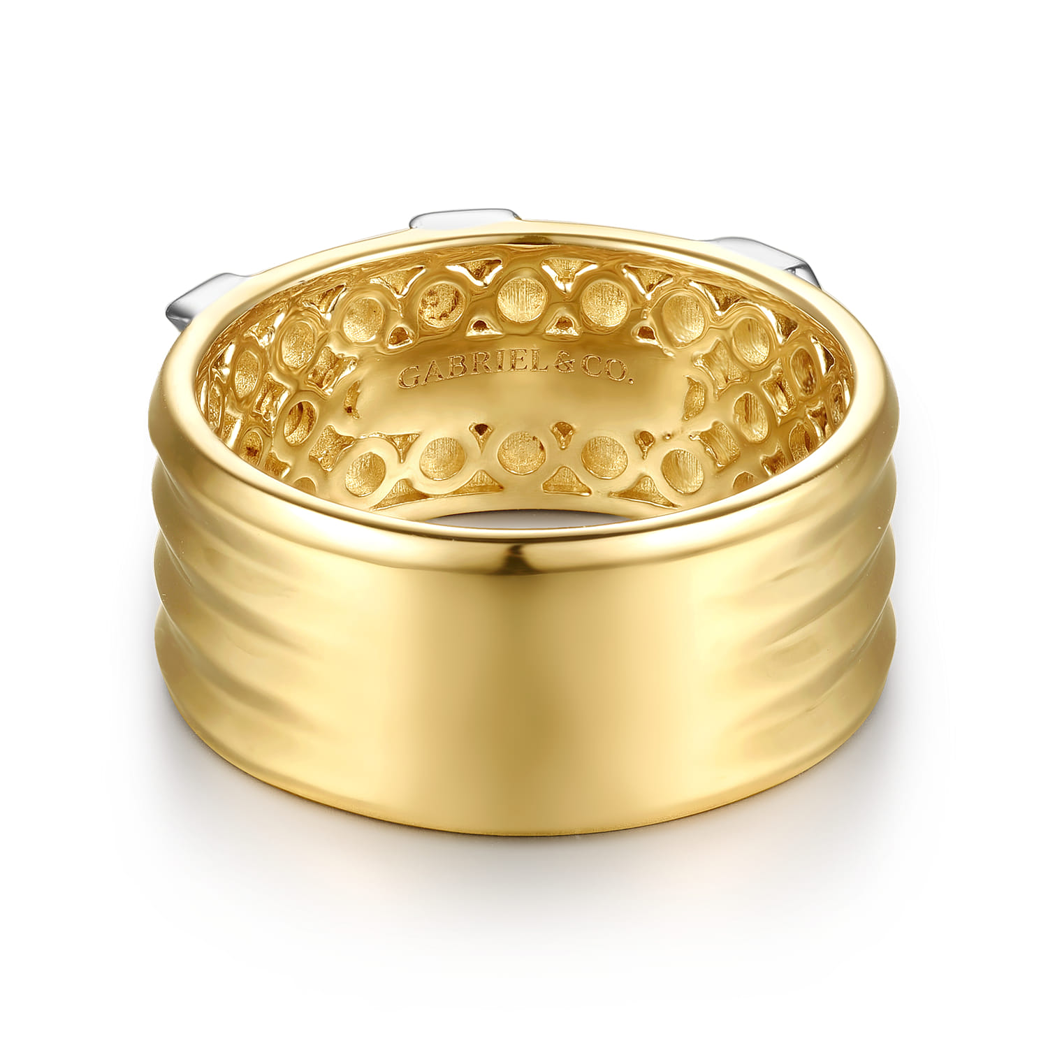 14K White Yellow Gold Diamond Chevron Wide Band Ring - 0.17 ct - Shot 5