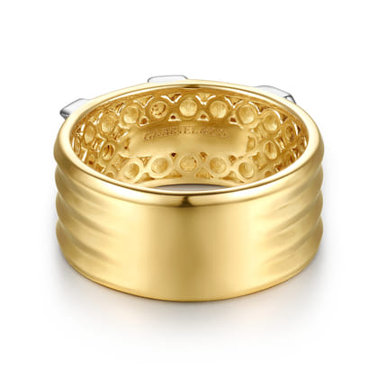 14K White Yellow Gold Diamond Chevron Wide Band Ring