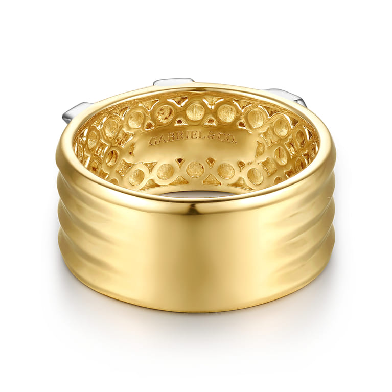 14K White Yellow Gold Diamond Chevron Wide Band Ring - 0.17 ct - Shot 5