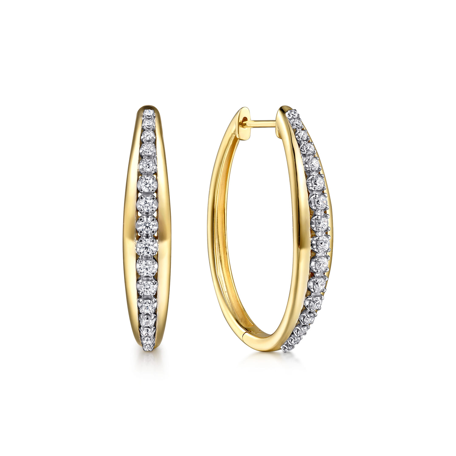 14K White  Yellow Gold Diamond Classic Hoop Earrings