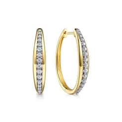 14K White  Yellow Gold Diamond Classic Hoop Earrings