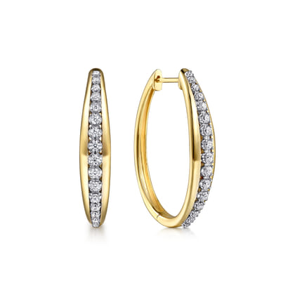 14K White  Yellow Gold Diamond Classic Hoop Earrings