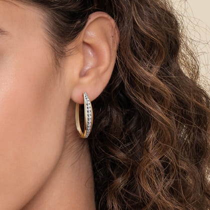 14K White  Yellow Gold Diamond Classic Hoop Earrings