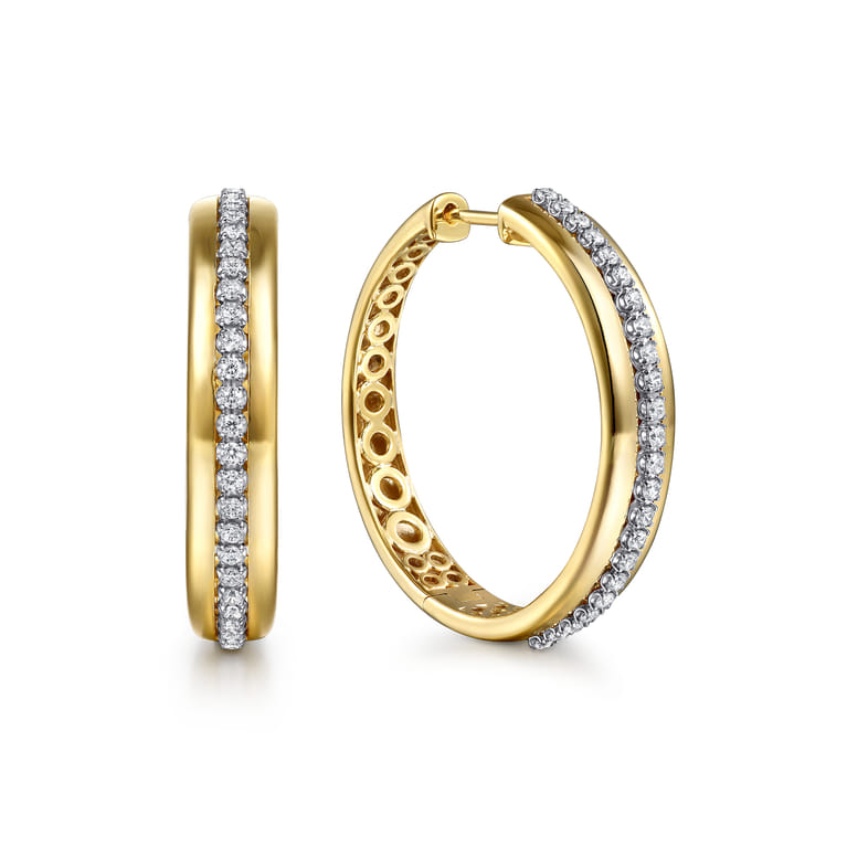 14K White  Yellow Gold Diamond Classic Hoop Earrings - 0.5 ct - Shot 1