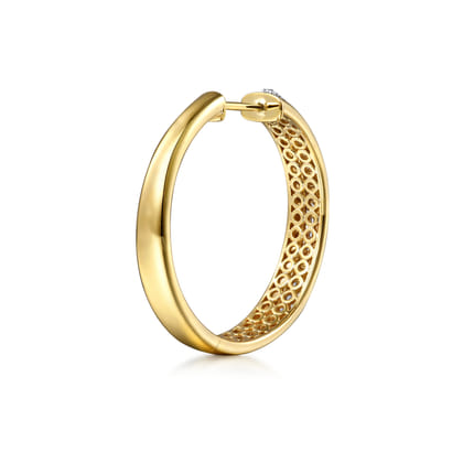 14K White  Yellow Gold Diamond Classic Hoop Earrings