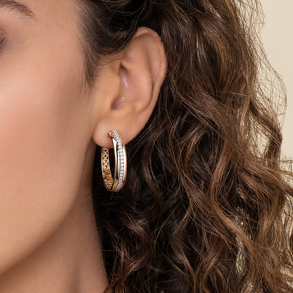 14K White  Yellow Gold Diamond Classic Hoop Earrings