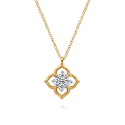 14K White  Yellow Gold Diamond Clover Pendant Necklace