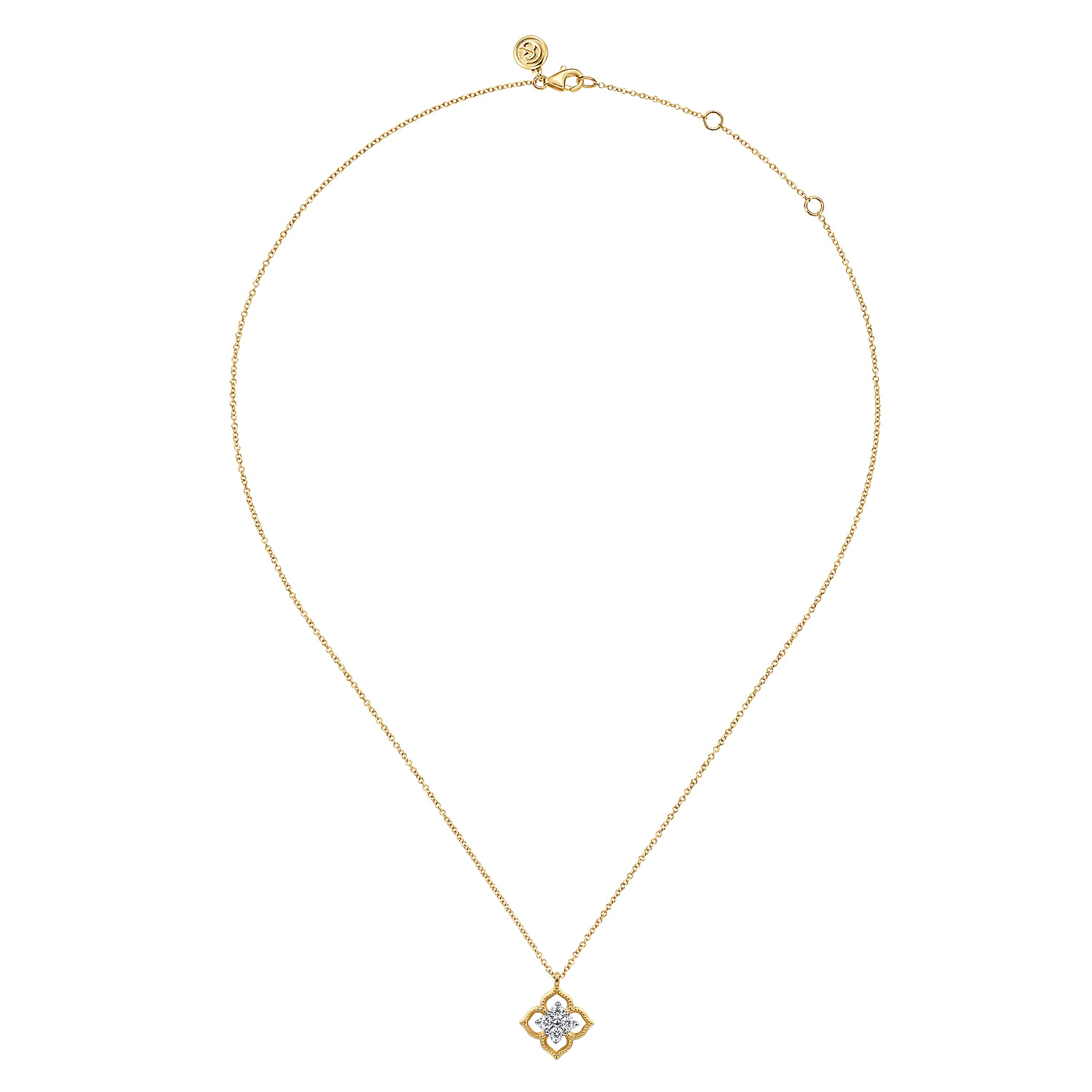 14K White  Yellow Gold Diamond Clover Pendant Necklace